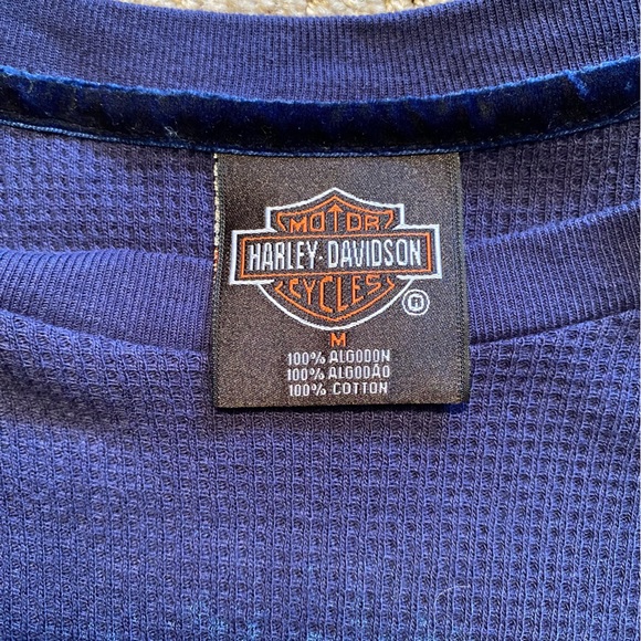 Harley-Davidson NWOT Blue Long Sleeve Waffle Weave Stretch Shirt and HD Box - Picture 5 of 6